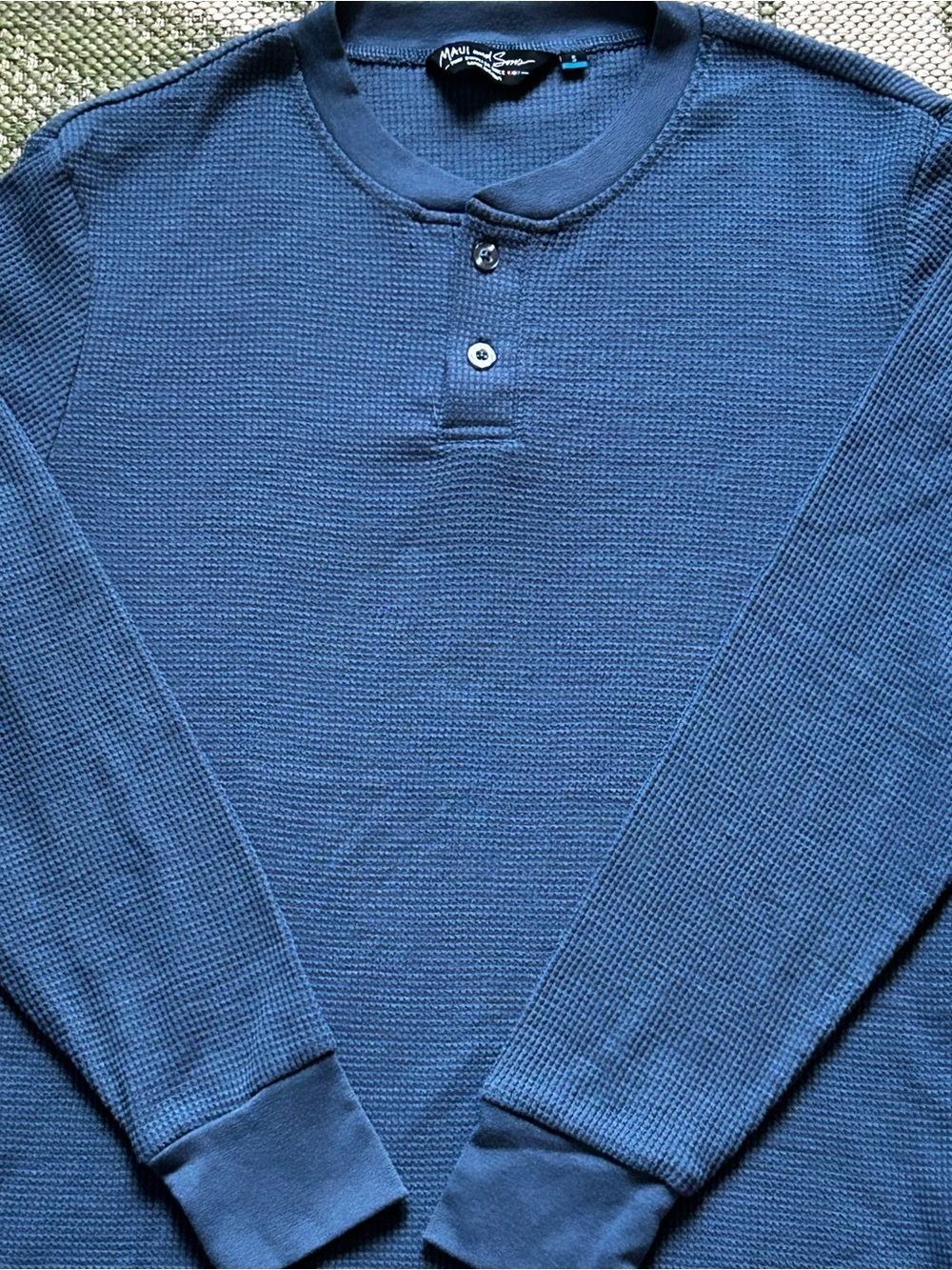 Maui and Sons Men's Long Sleeve Blue Waffle Henley size S